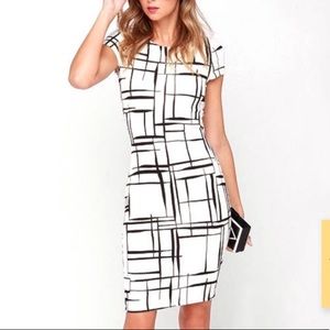 Lulu’s Midi Ivory and Black Print Dress